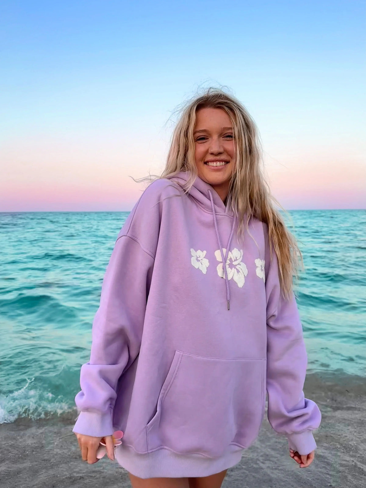 HIBISCUS FLOWER TOWEL EMBROIDER HOODIE - Sunkissedcoconut