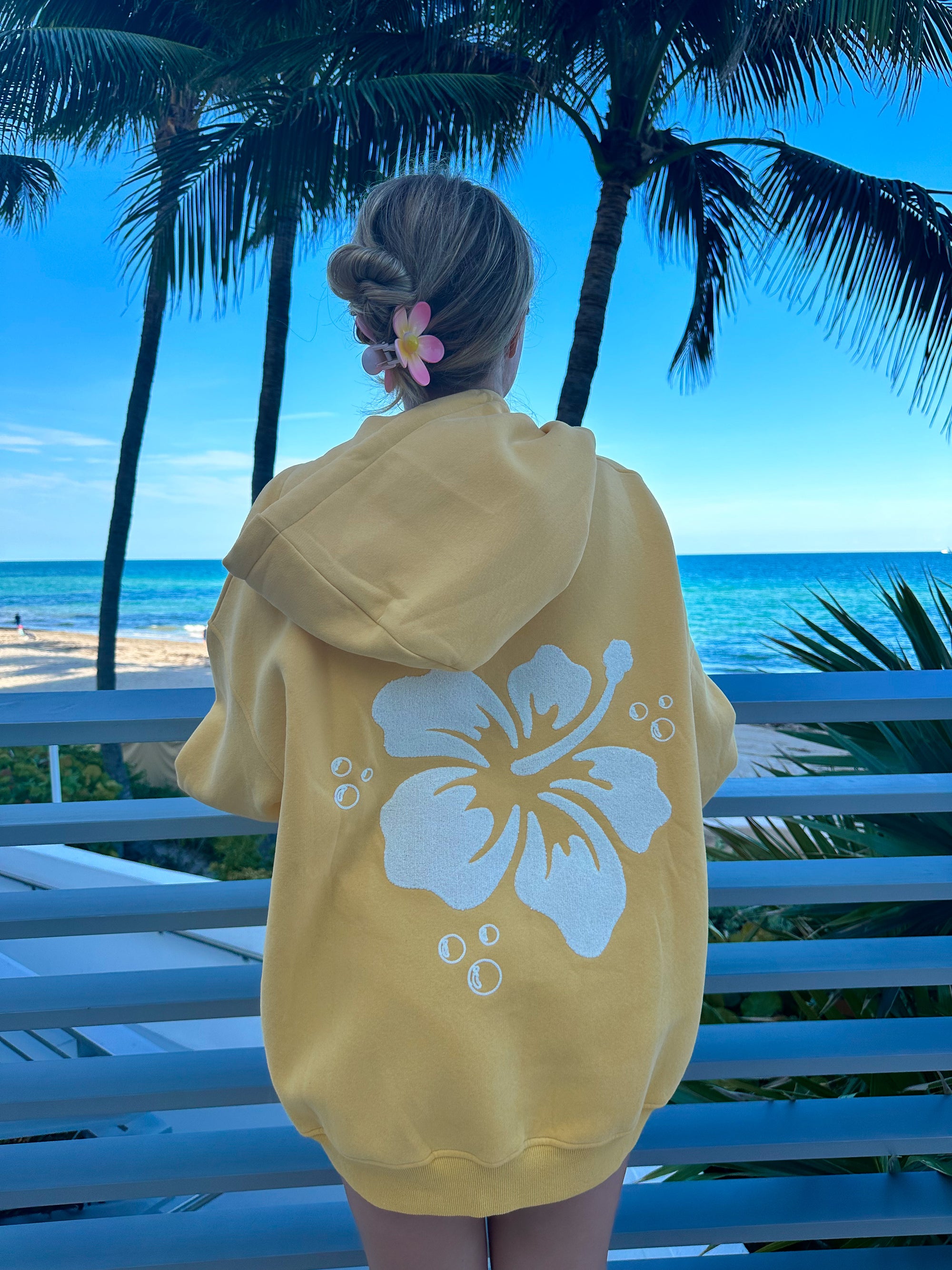 HIBISCUS FLOWER TOWEL EMBROIDER HOODIE - Sunkissedcoconut
