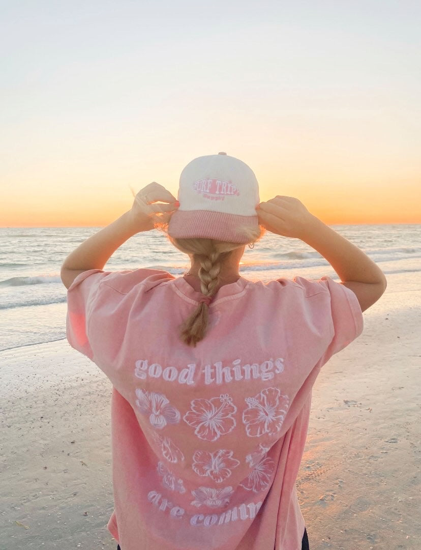 GOOD THINGS ARE COMING EMBROIDER FLOWER TEE - Sunkissedcoconut