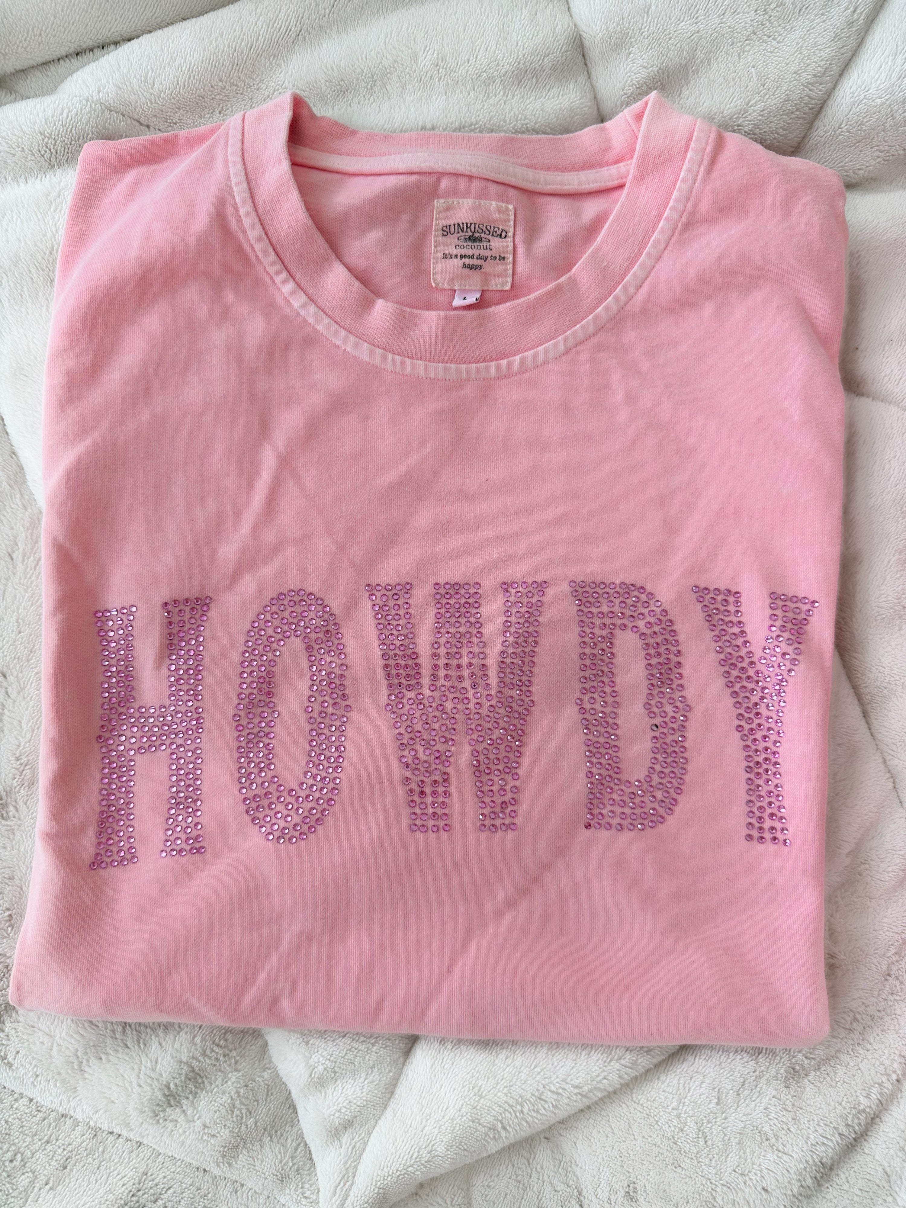 PINK RHINESTONE HOWDY TEE - Sunkissedcoconut