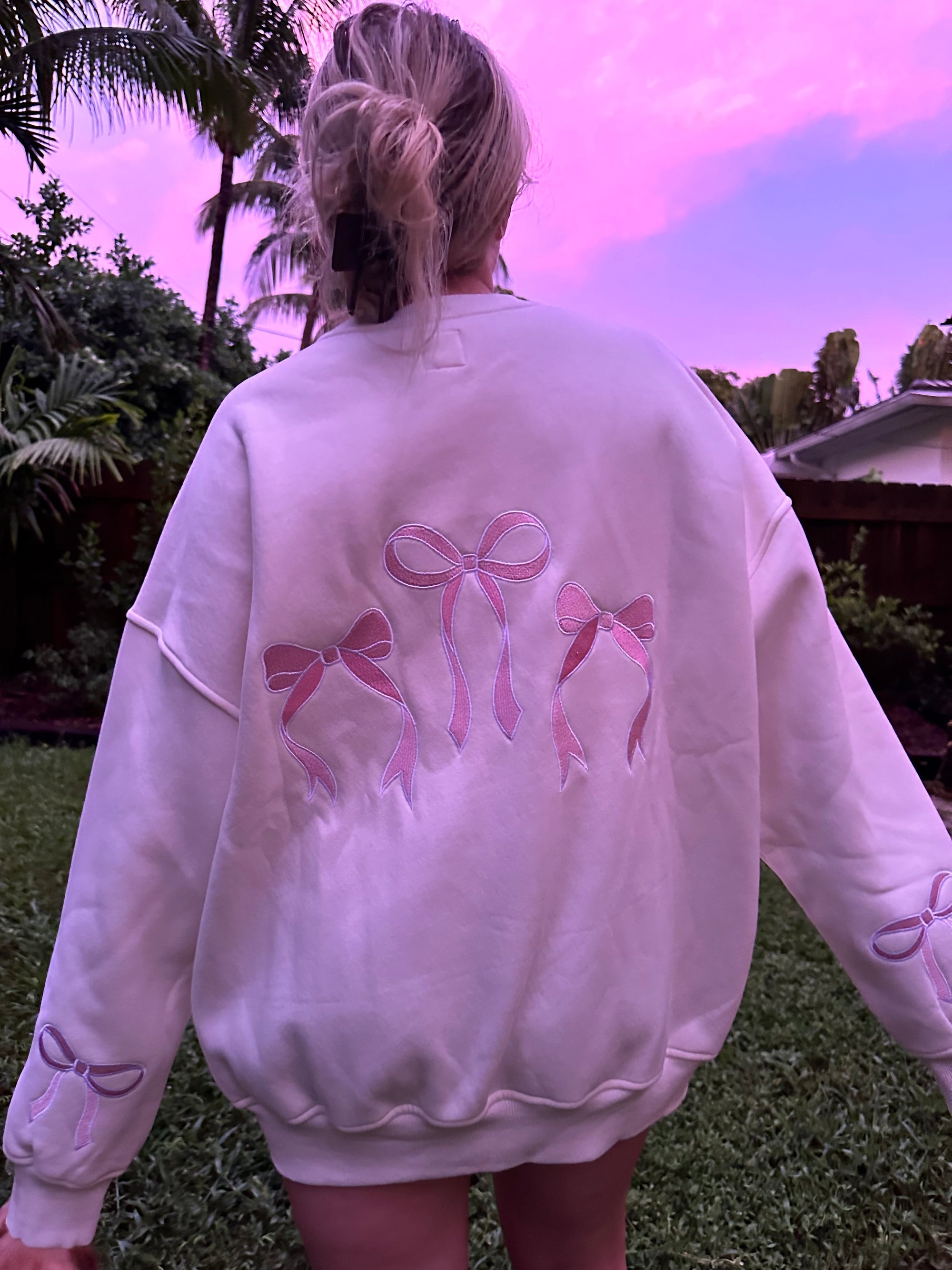 Pink Embroider Bow Sweatshirt