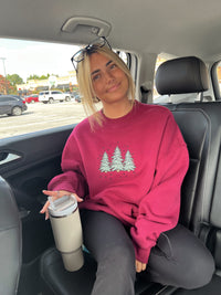 Red Christmas Tree Embroider Sweatshirt - Sunkissedcoconut