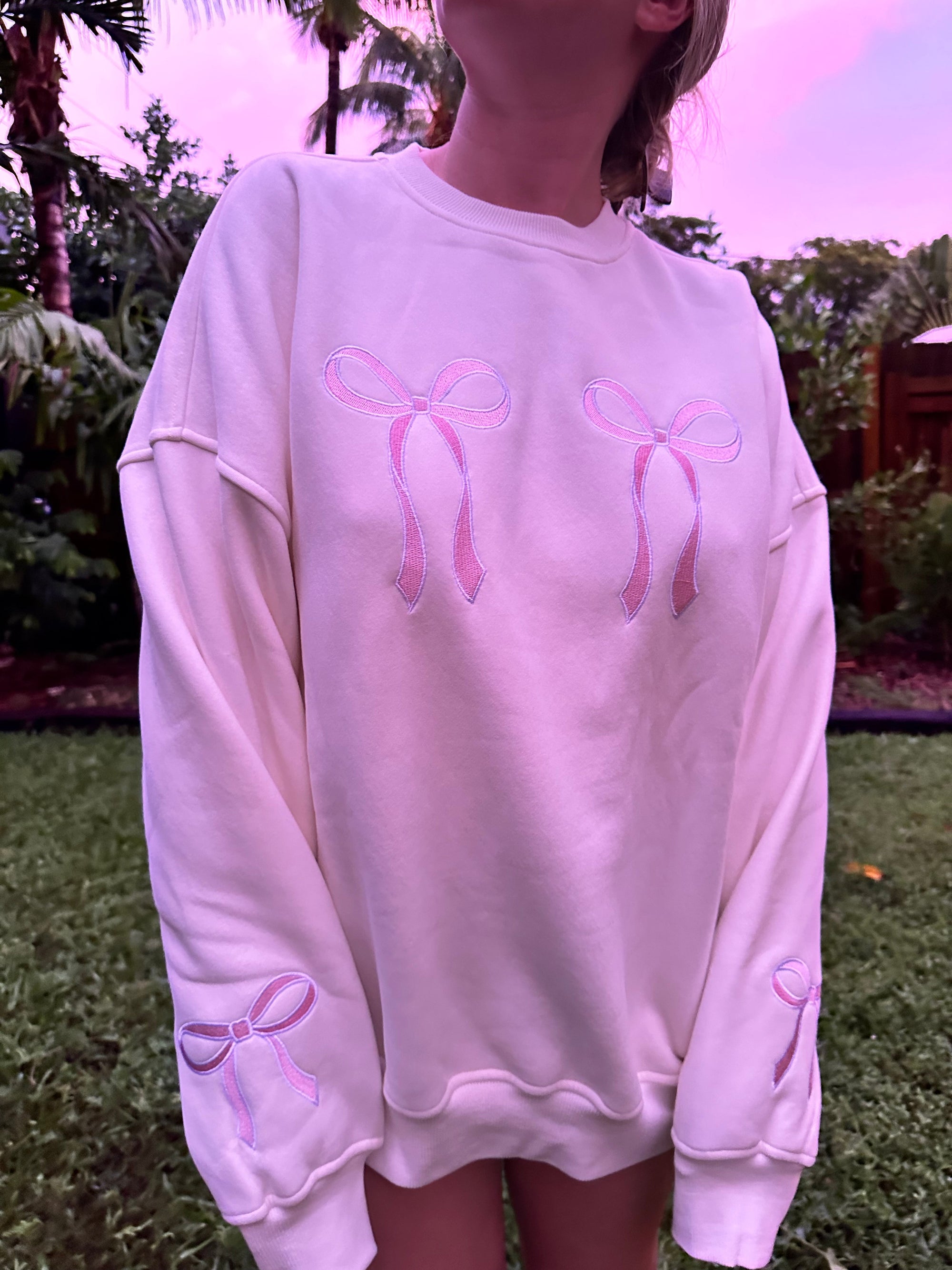 Pink Embroider Bow Sweatshirt