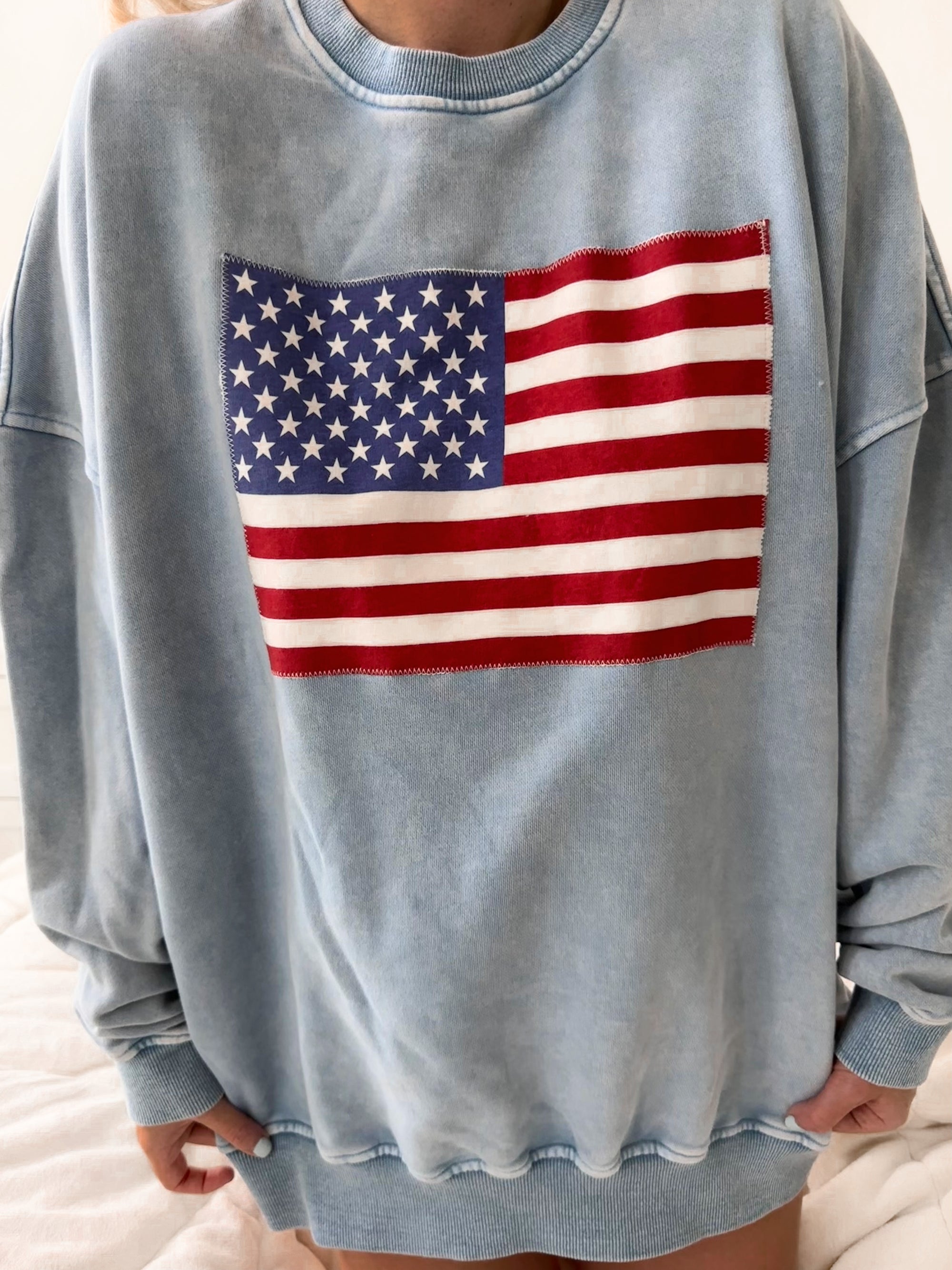 AMERICAN FLAG EMBROIDER FABRIC SWEATSHIRT - Sunkissedcoconut