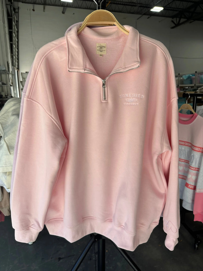 Light Pink Sunkissedcoconut Embroider Quarter-Zip Sweatshirt