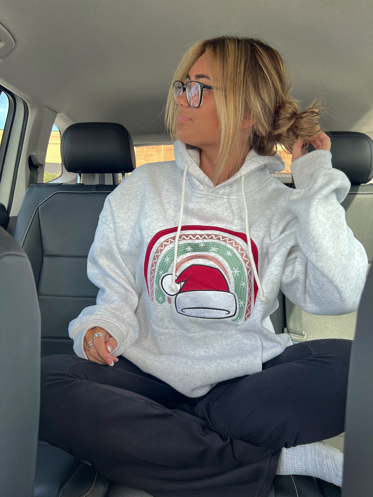 Santa Hat Christmas Embroider Hoodie - Sunkissedcoconut