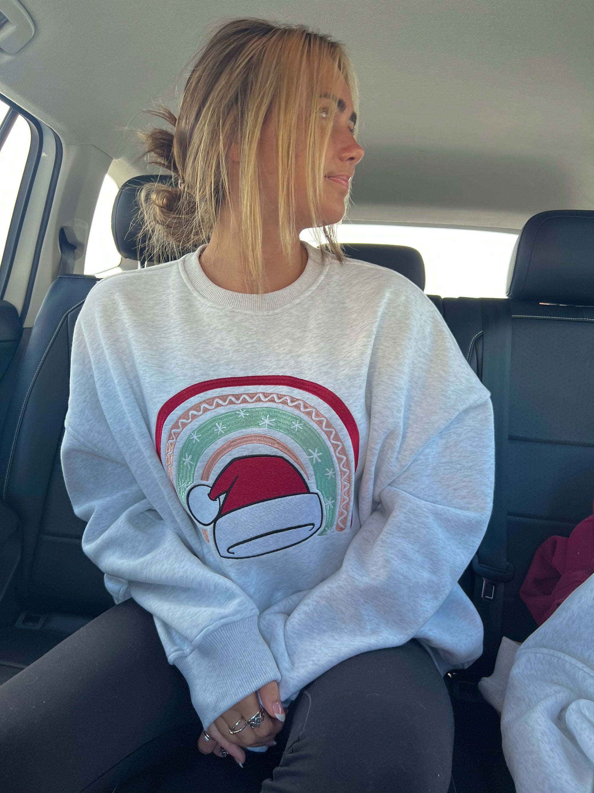Santa Hat Christmas Rainbow Embroider Sweatshirt