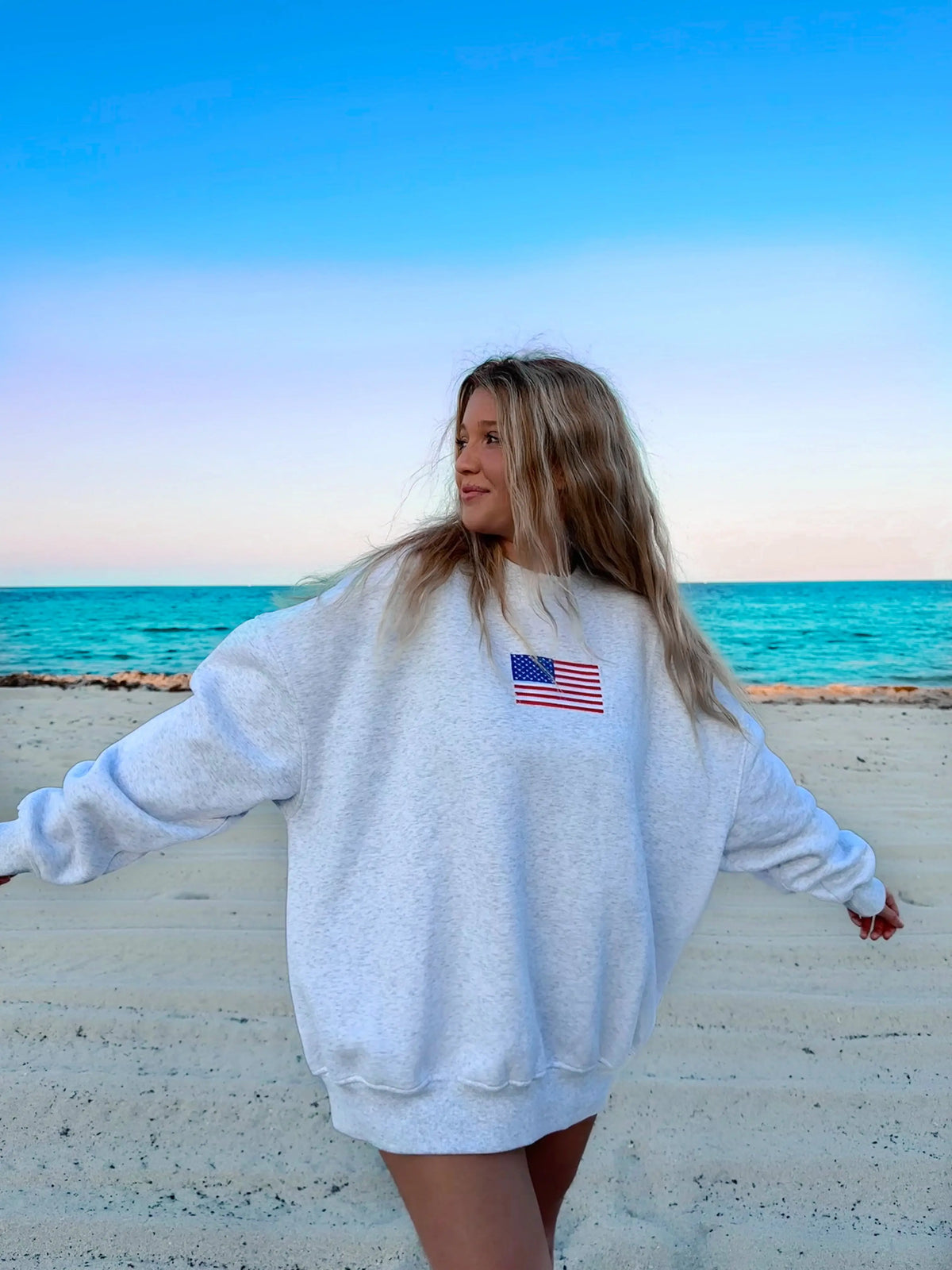 VINTAGE AMERICAN FLAG EMBROIDER SWEATSHIRT - Sunkissedcoconut