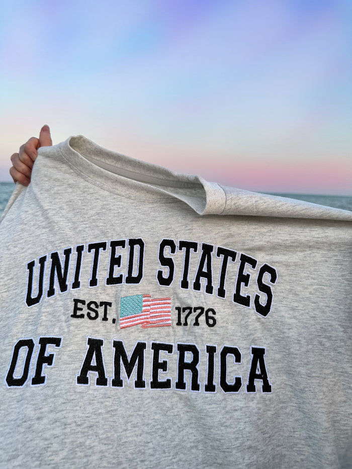 UNITED STATES OF AMERICA EMBROIDER TEE - Sunkissedcoconut