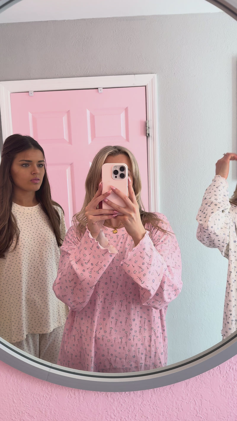 Light Pink Ditsy Floral Long Sleeve Pajama Top