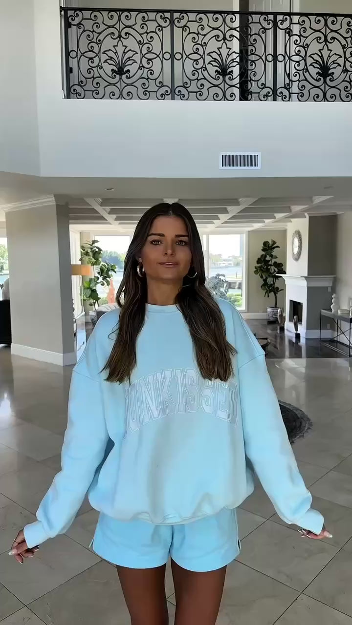 Icy Blue Sunkissed Varsity Embroider Sweatshirt
