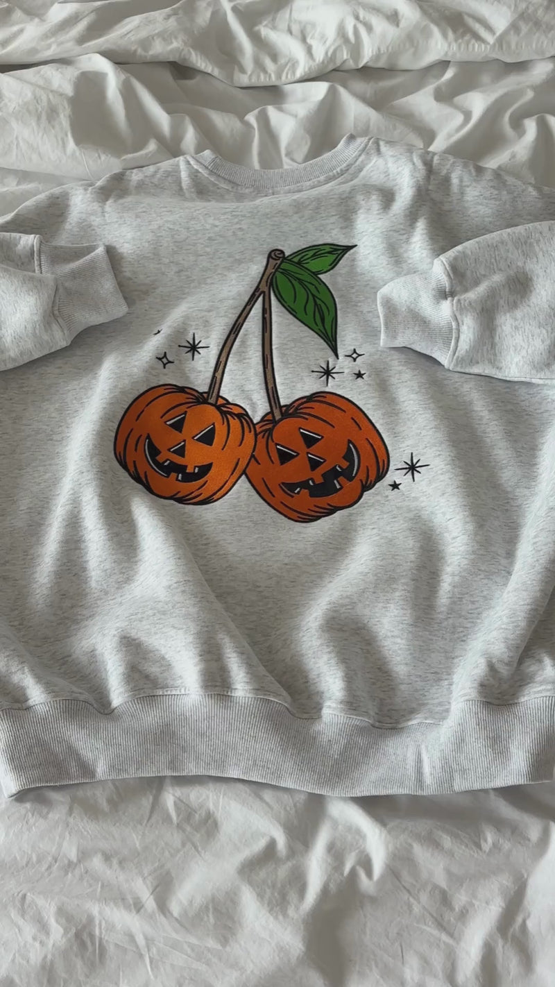 Pumpkin Cherries Fall Autumn Embroider Sweatshirt