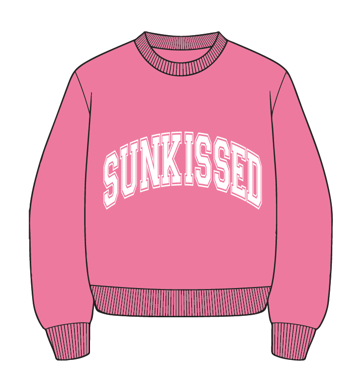 Hibiscus Pink Sunkissed Varsity Embroider Sweatshirt