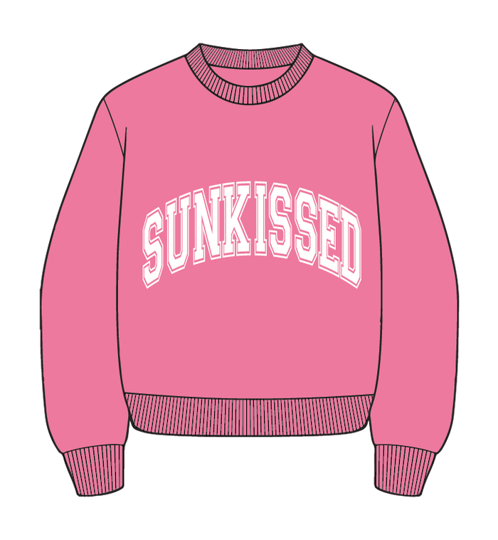 Hibiscus Pink Sunkissed Varsity Embroider Sweatshirt