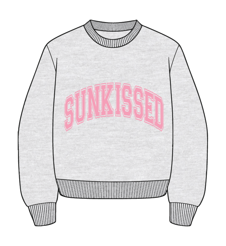 Pearl Grey with Pink Thread Sunkissed Varsity Embroider Sweatshirt