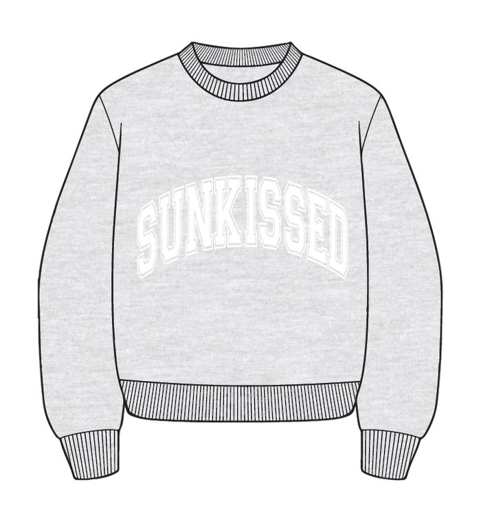 Pearl Grey and White Thread Sunkissed Varsity Embroider Sweatshirt
