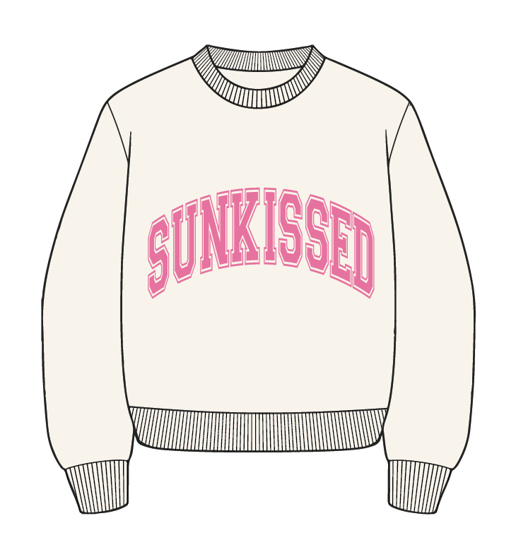 Ivory and Hibiscus Pink Varsity Embroider Sweatshirt