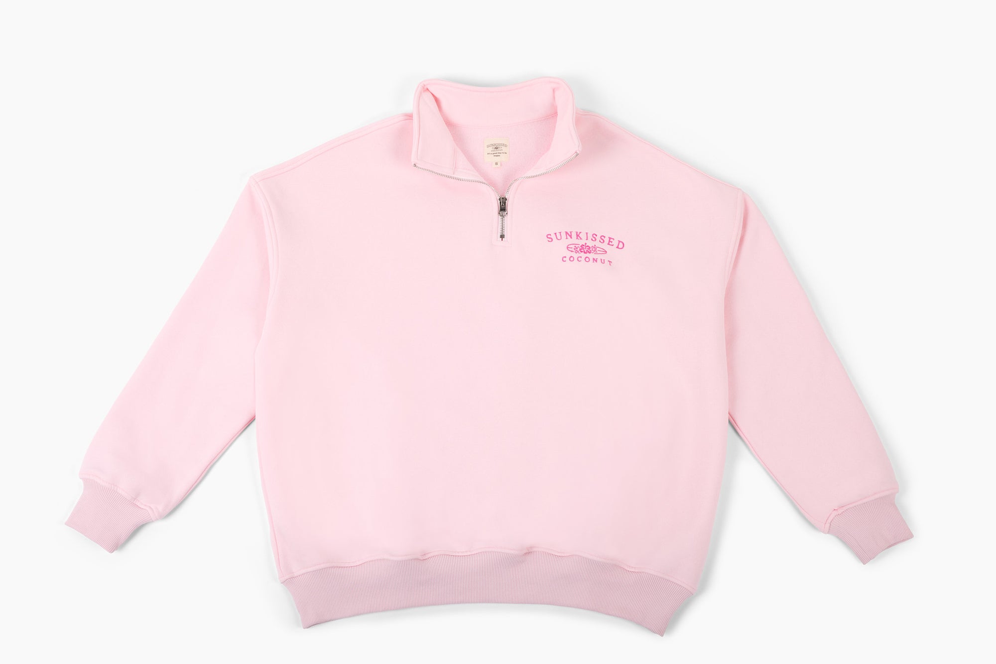 Tana Light Pink Quarter Zip Embroider Sunkissedcoconut Sweatshirt