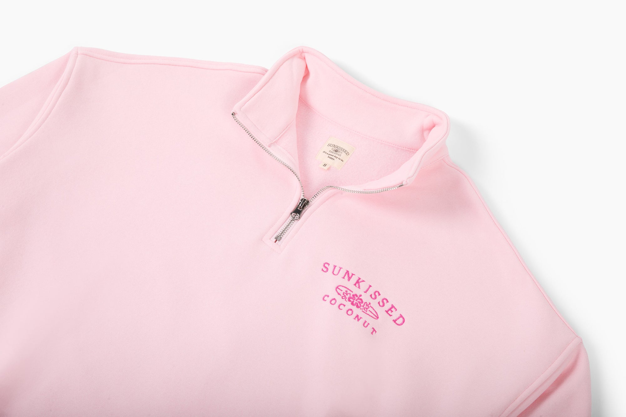 Tana Light Pink Quarter Zip Embroider Sunkissedcoconut Sweatshirt