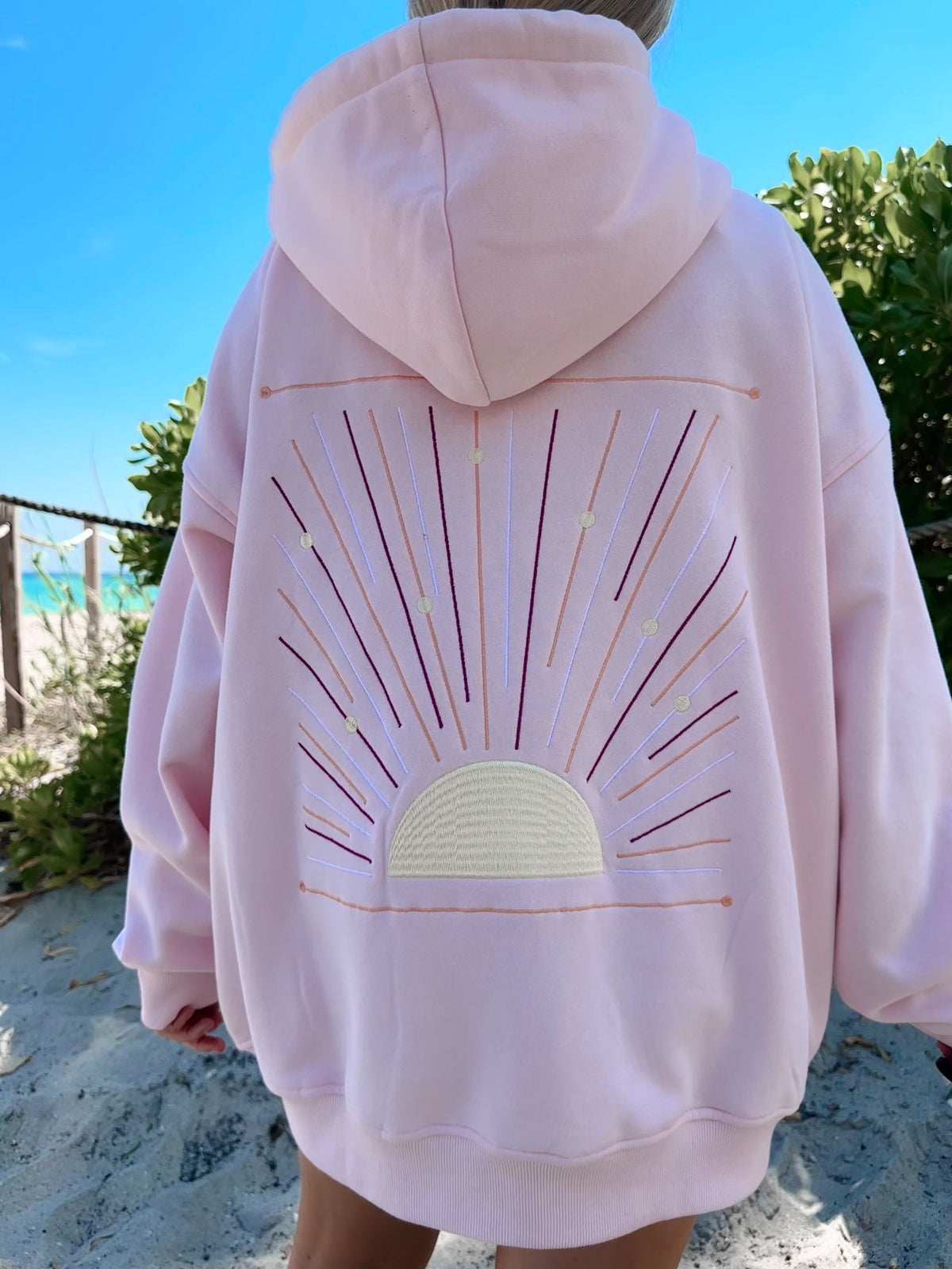 Light Pink Sunset Rays Embroider Hoodie