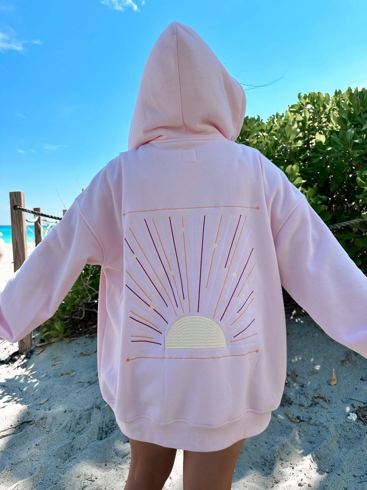 Light Pink Sunset Rays Embroider Hoodie