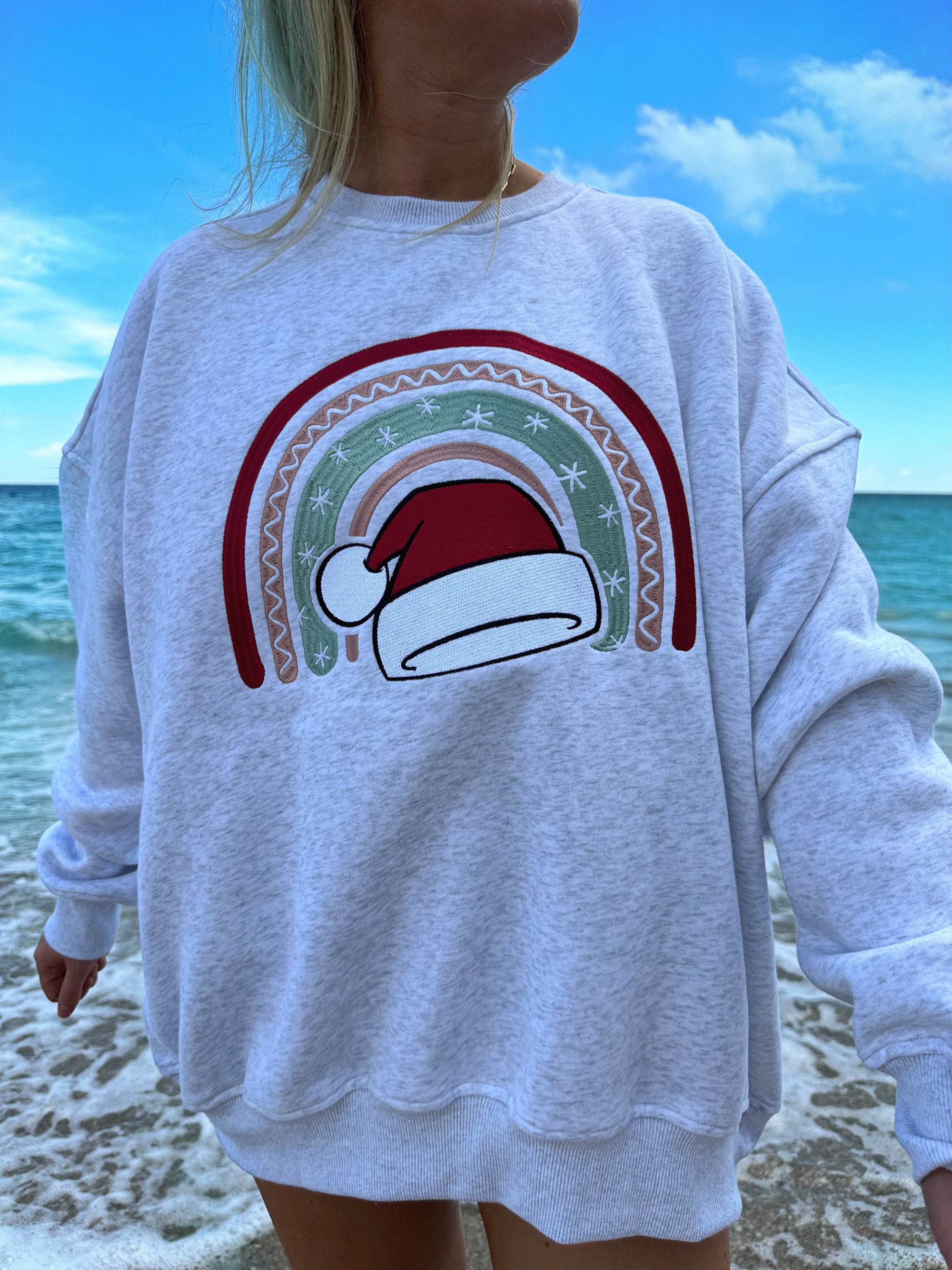 Santa Hat Christmas Embroider Sweatshirt
