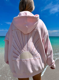 Light Pink Sunset Rays Embroider Hoodie