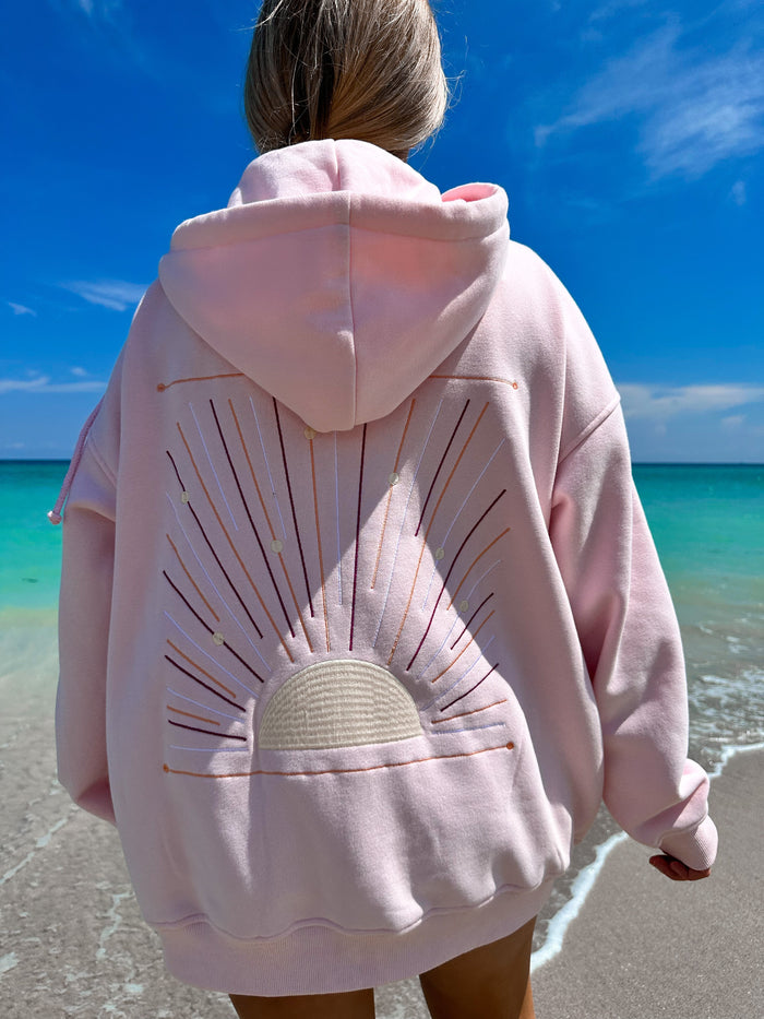 Light Pink Sunset Rays Embroider Hoodie