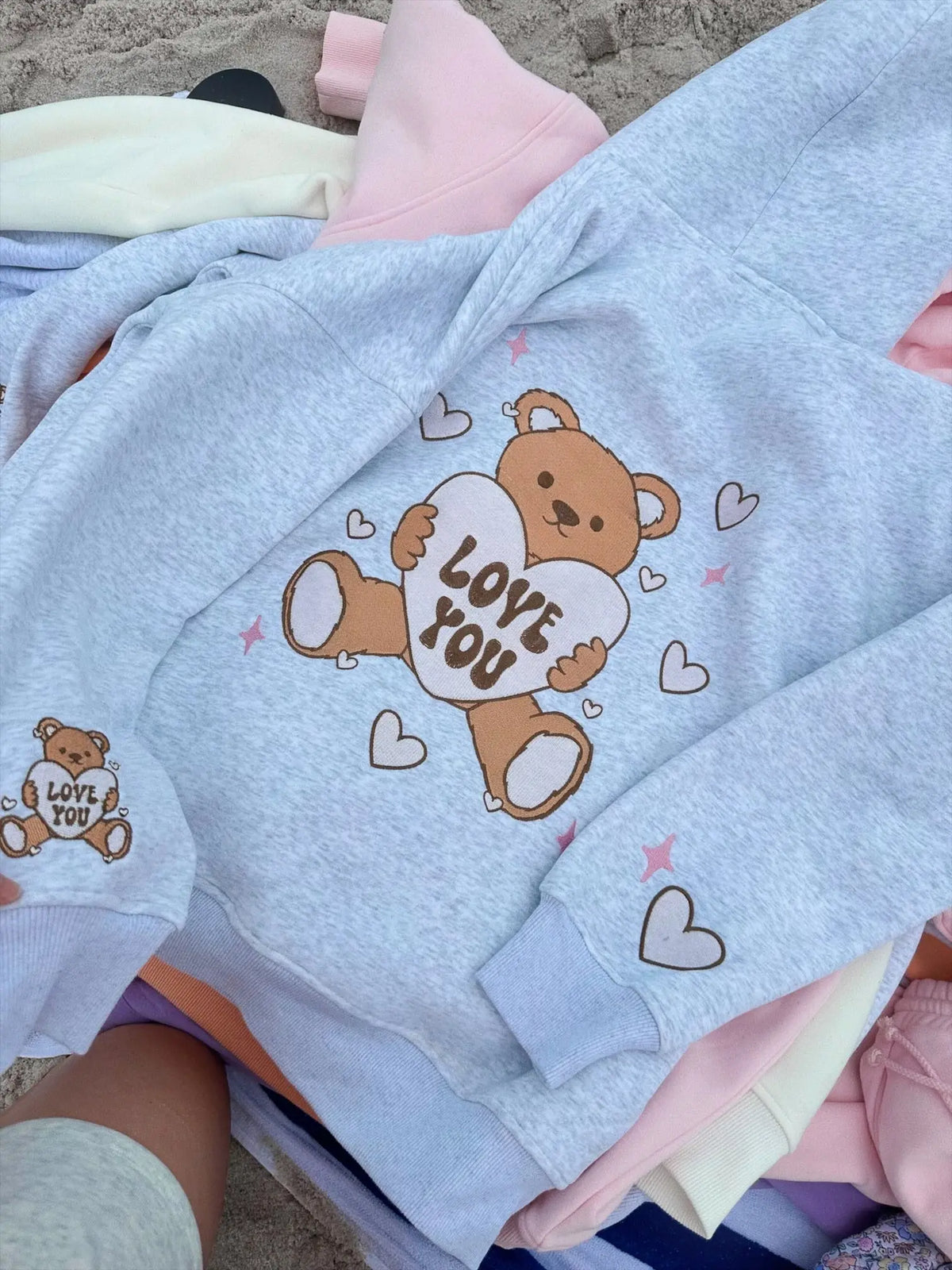 Teddy Bear Embroider Valentines Day Hoodie