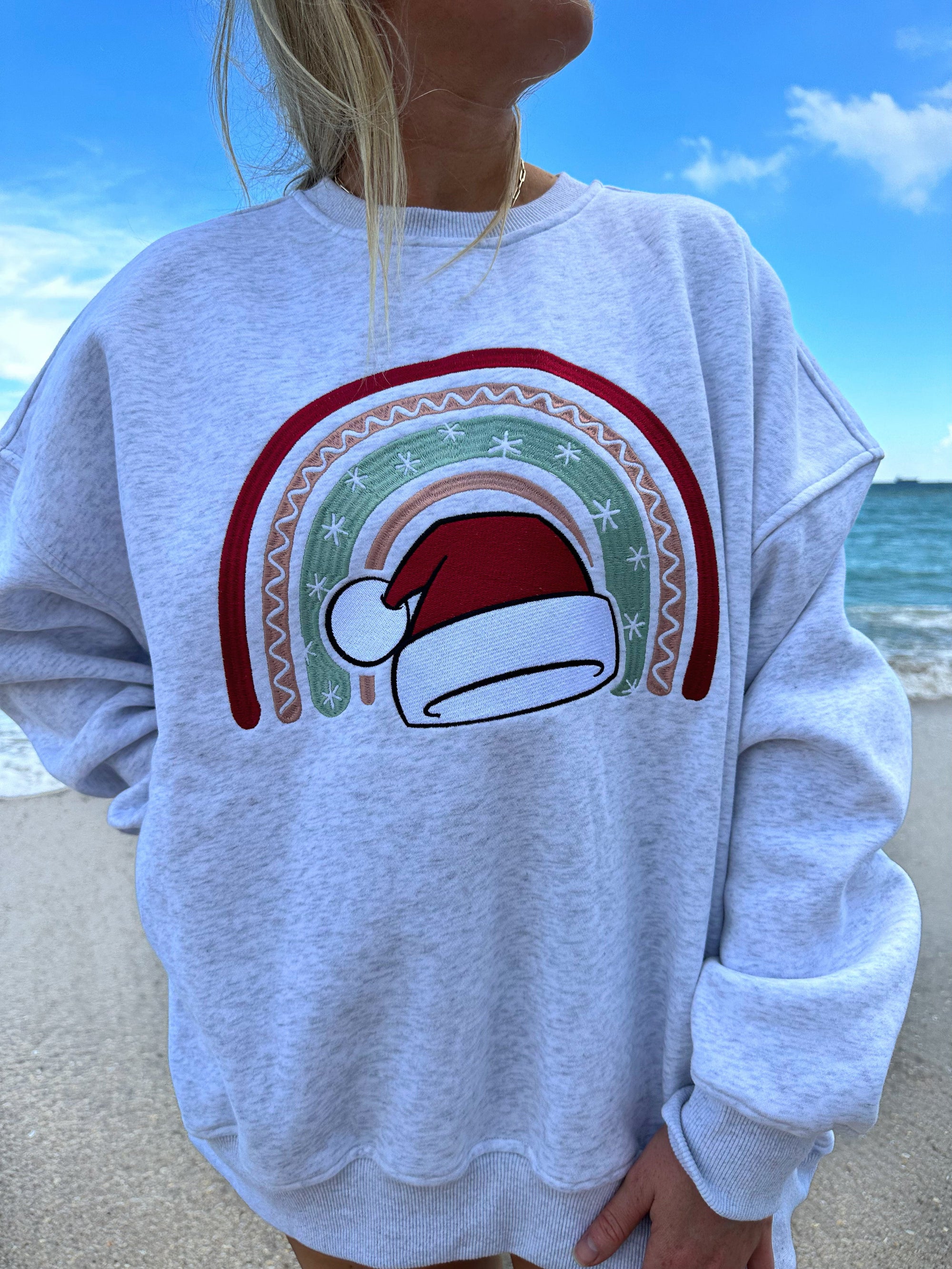 Santa Hat Christmas Embroider Sweatshirt