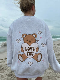 Pearl Grey Teddy Bear Embroider Sweatshirt