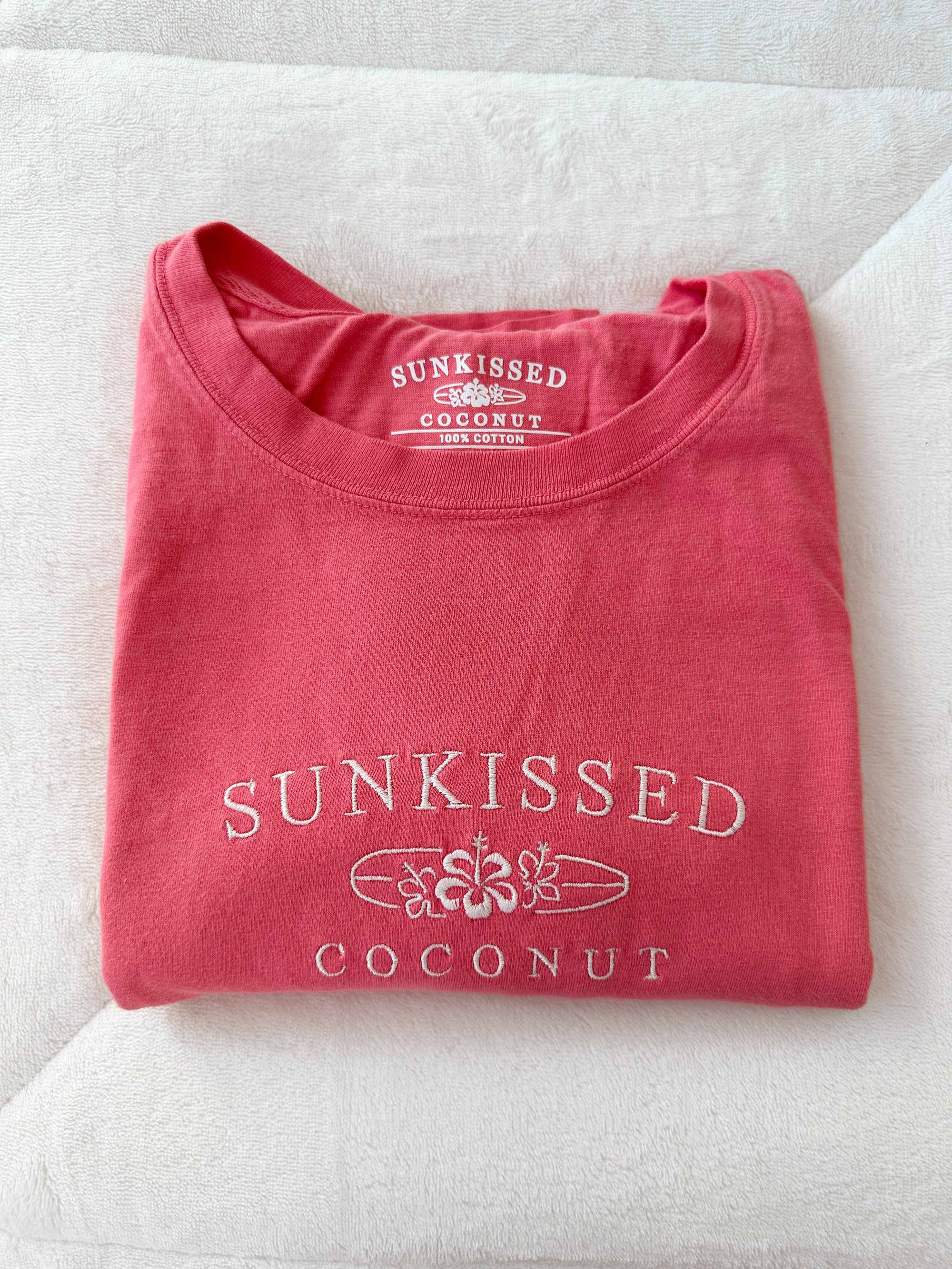 Rose Pink Embroider Sunkissedcoconut Tee - Sunkissedcoconut