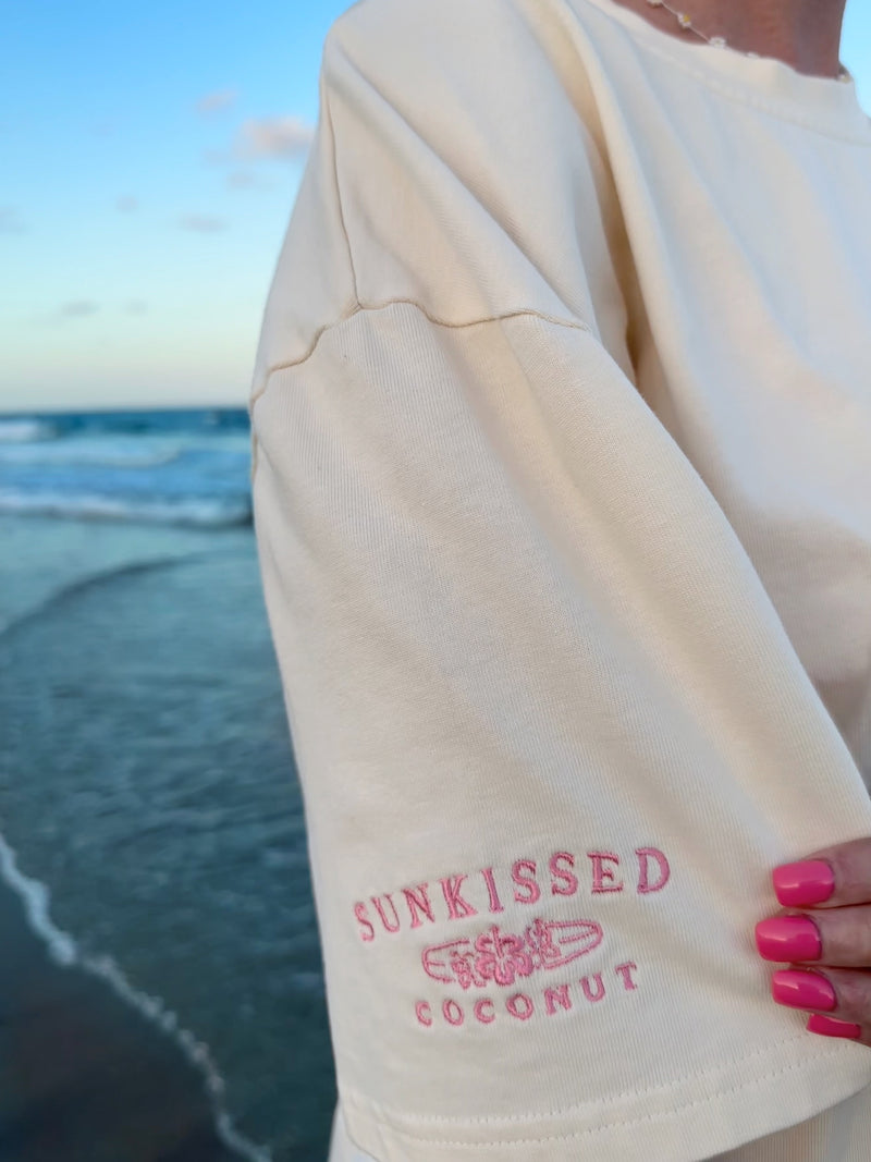 GIRLS JUST WANNA HAVE FUN EMBROIDER TEE - Sunkissedcoconut