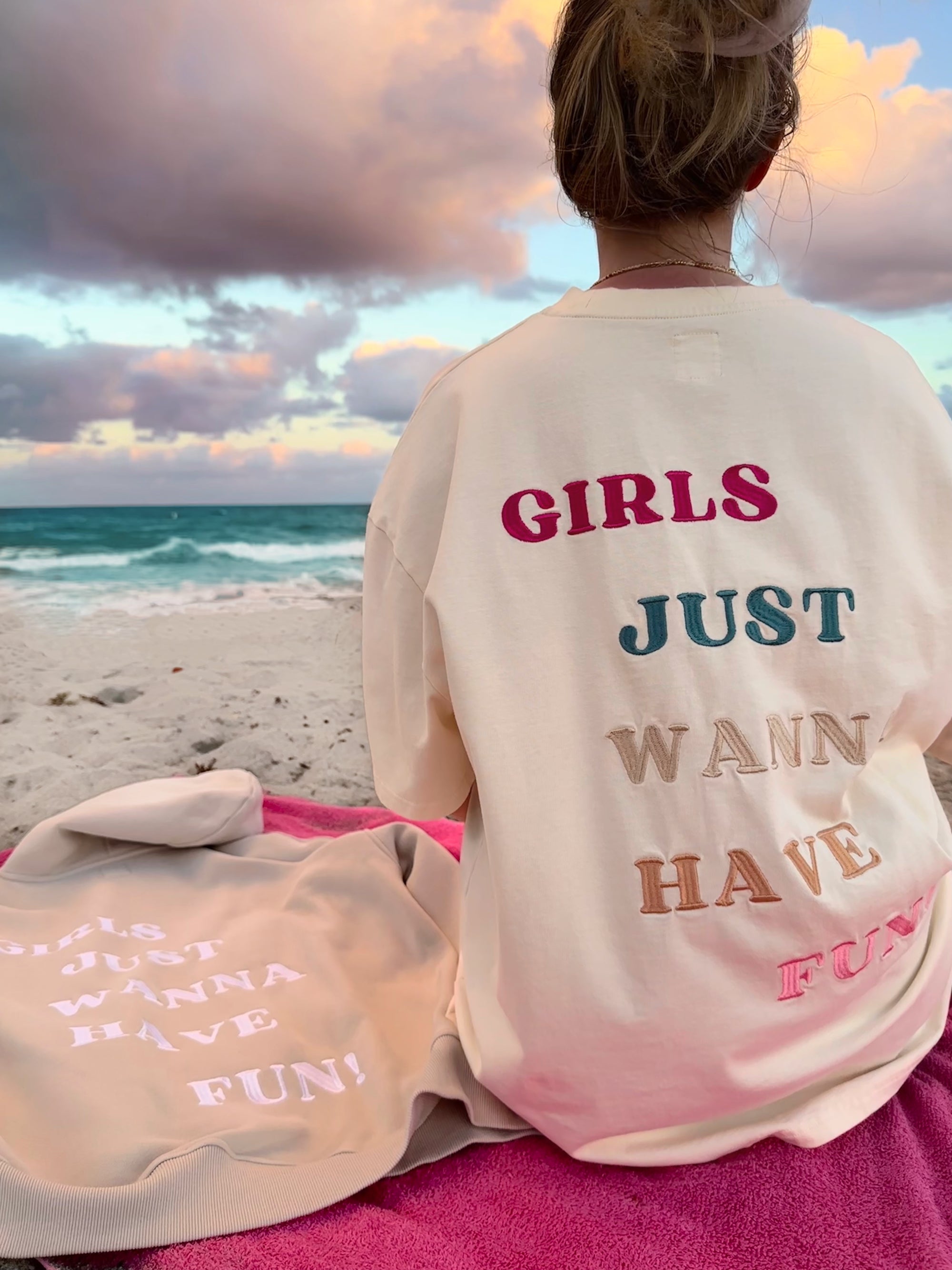 GIRLS JUST WANNA HAVE FUN EMBROIDER TEE - Sunkissedcoconut