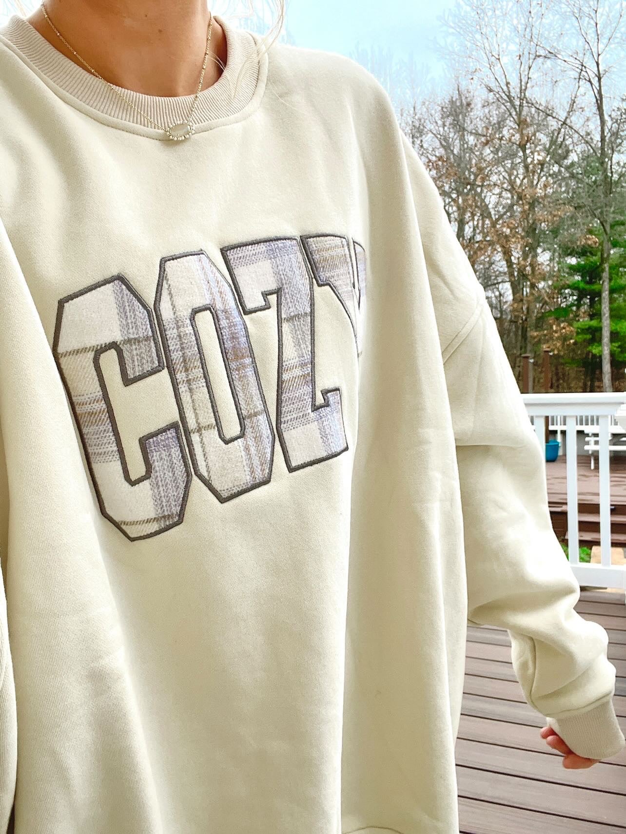 COZY Embroider Flannel Fabric Sweatshirt - Sunkissedcoconut
