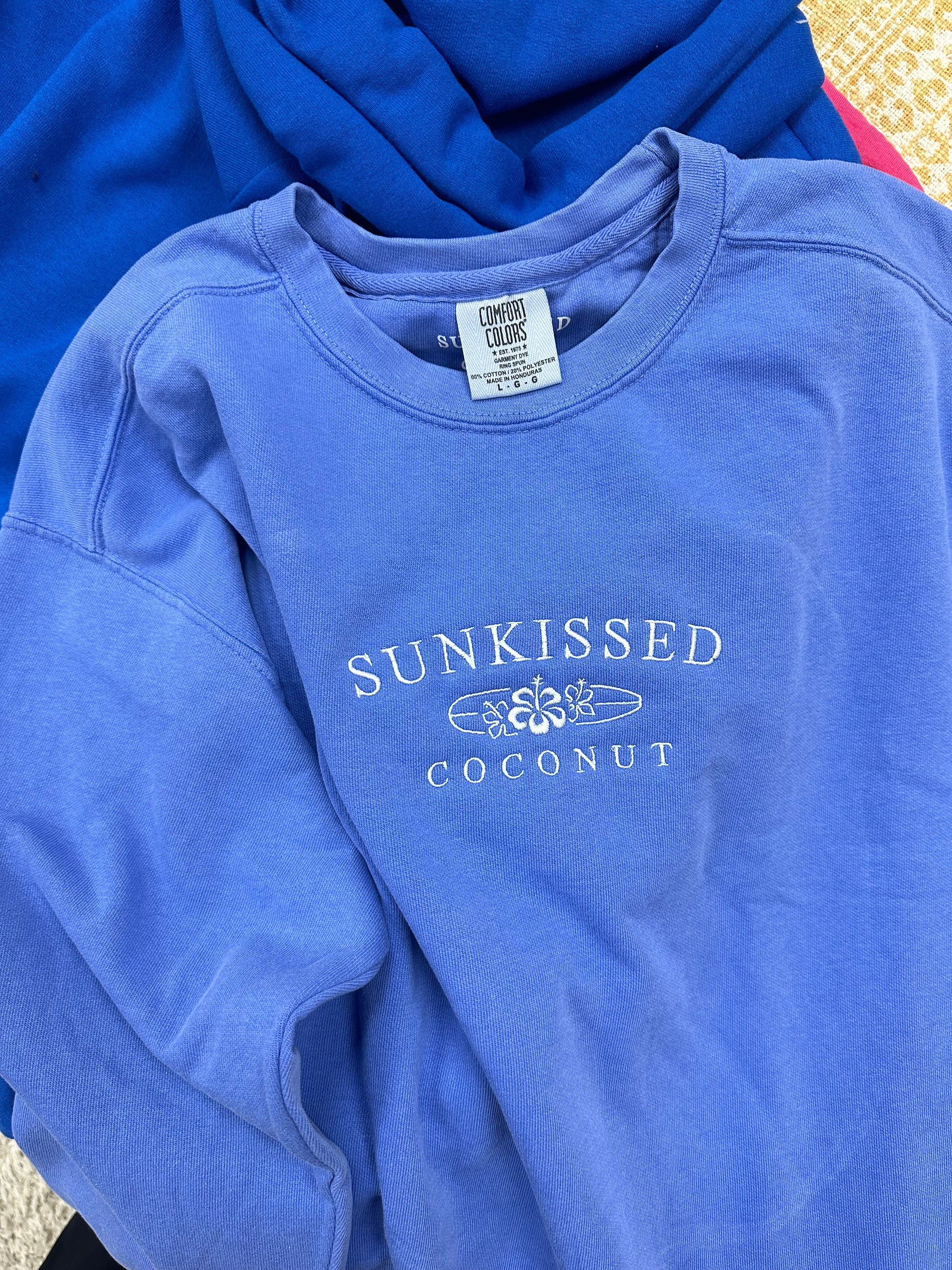 comfort colors Flo Blue Embroider Sunkissedcoconut Sweatshirt
