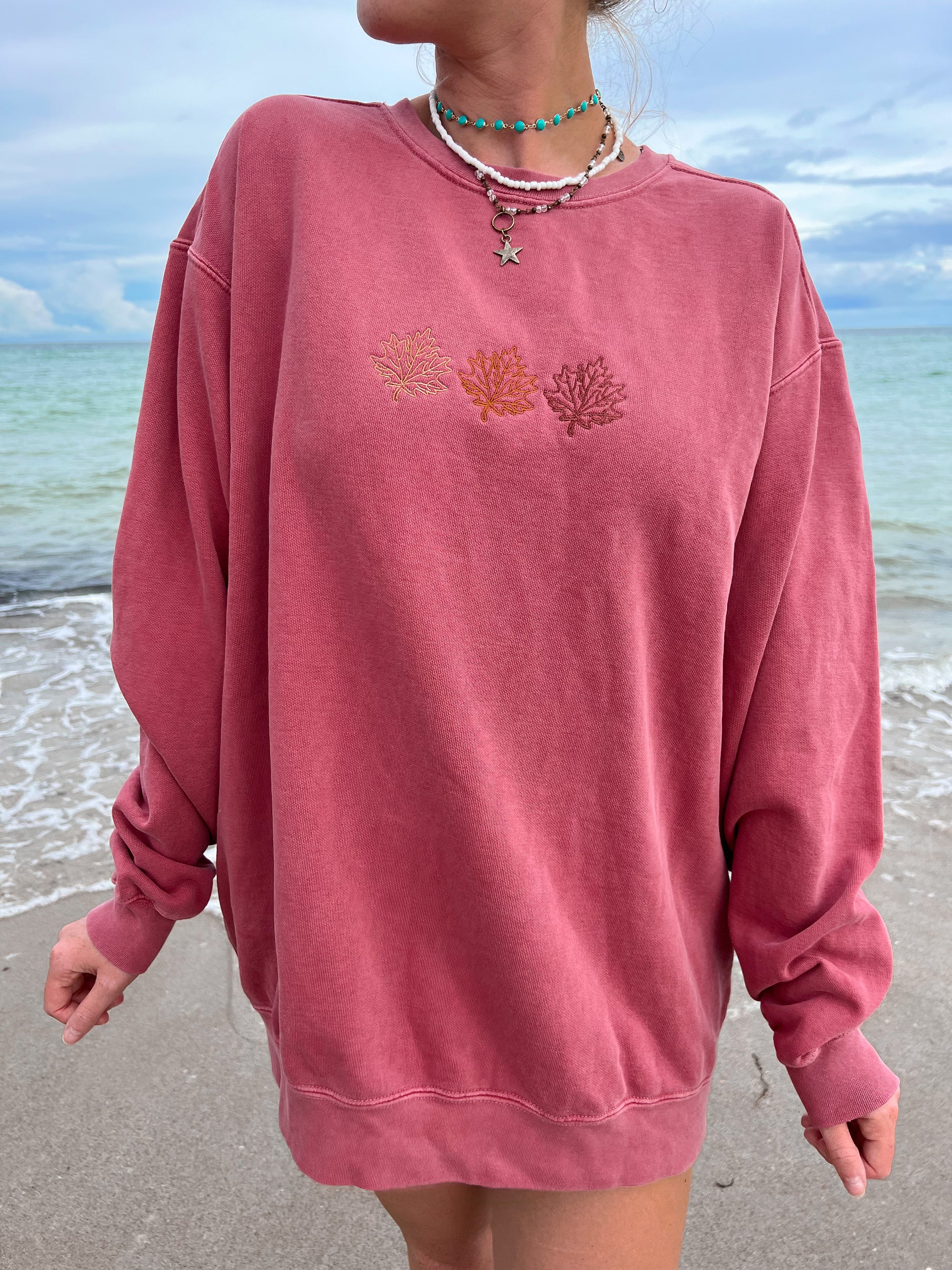Embroider Fall Leaves Sweatshirt